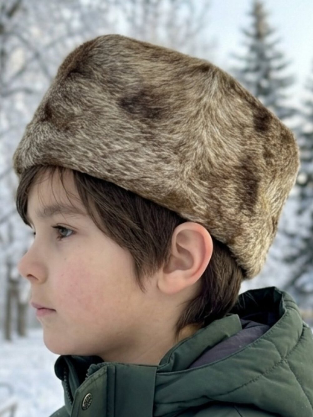 Authentic Vintage Child Karzai Hat Faux-Fur Brown Quilted Lining Winter ear flap